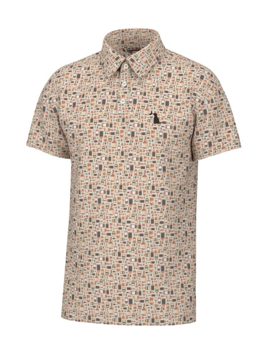Men's Short-Sleeve Printed Polo Shirt - Beige Multi - DM - Bourbon bottle print